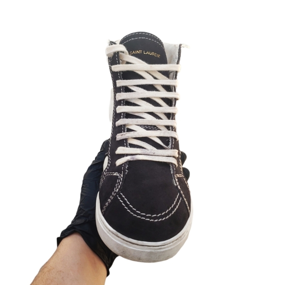 Rare Saint Laurent Paris Leather Suede Anibe Holes Joe High Top Sneakers G485187 - Picture 9 of 16